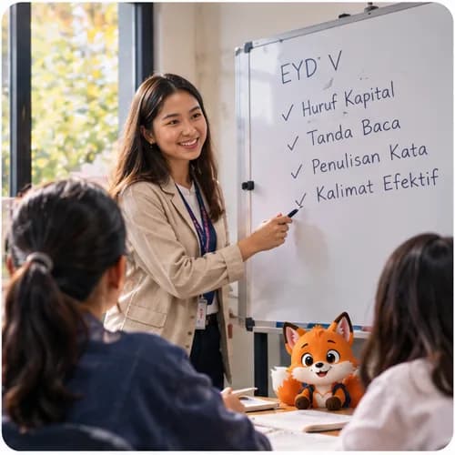 Guru menjelaskan materi di papan tulis